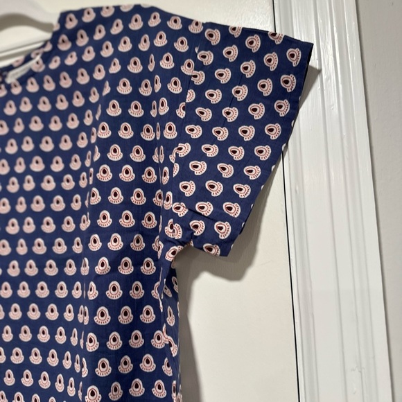 Womens S/M Cotton Boxy Lightweight blue/ red Repeat Oval Abstract Pattern Blouse - Picture 11 of 15